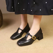 Women's Mary Jane Shoes Buckle Strap Block Heel Square Toe Style